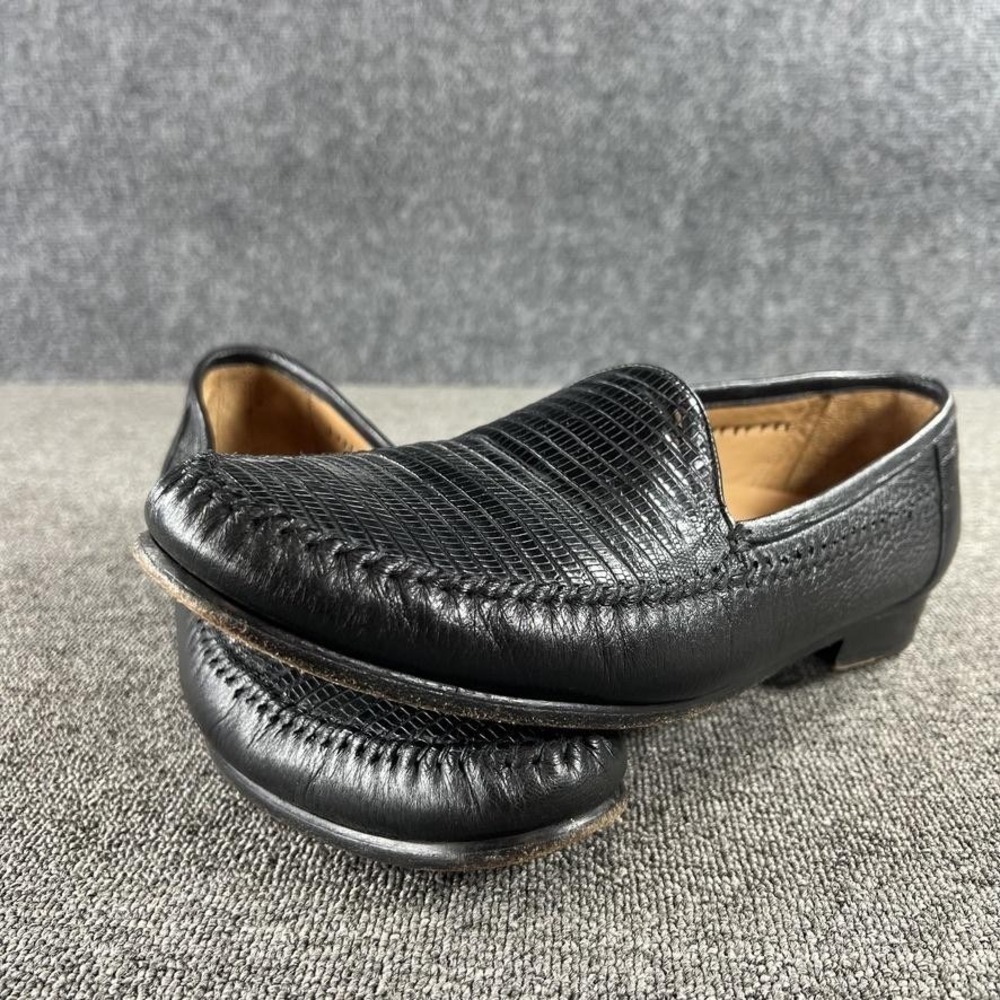 Alan Payne Shoes Mens 12 A Black Genuine Lizard Leather Dress Slip On Handmade